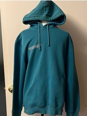 H&M • Men's Size S • Teal Pullover Hoodie • Casual Sweatshirt • White Text